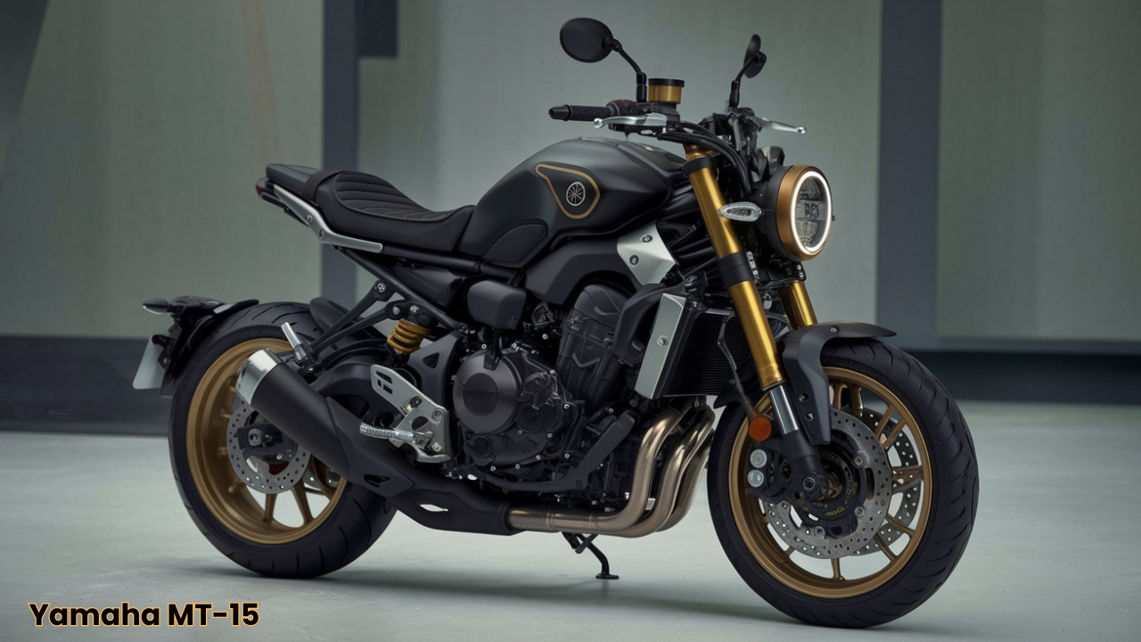 Yamaha MT-15 bike with aggressive design and sharp angles.